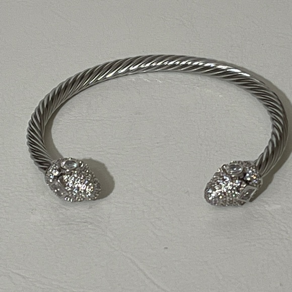 Luxury Twisted Cable Open Cuff Vintage Stackable Bangle Cubic Zirconia Diamond - Picture 3 of 7